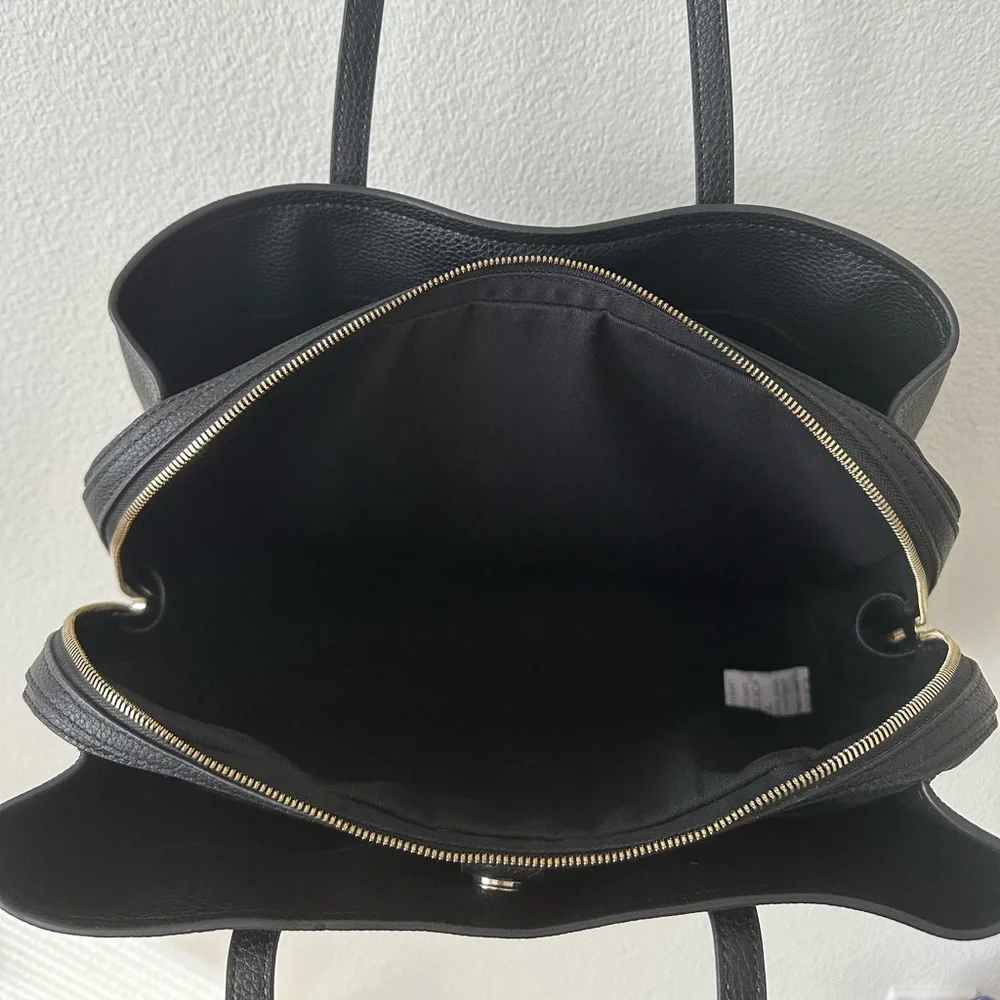 NWOT QUINCE Italian Black Leather Triple Compartment Work Bag - Picture 11 of 13